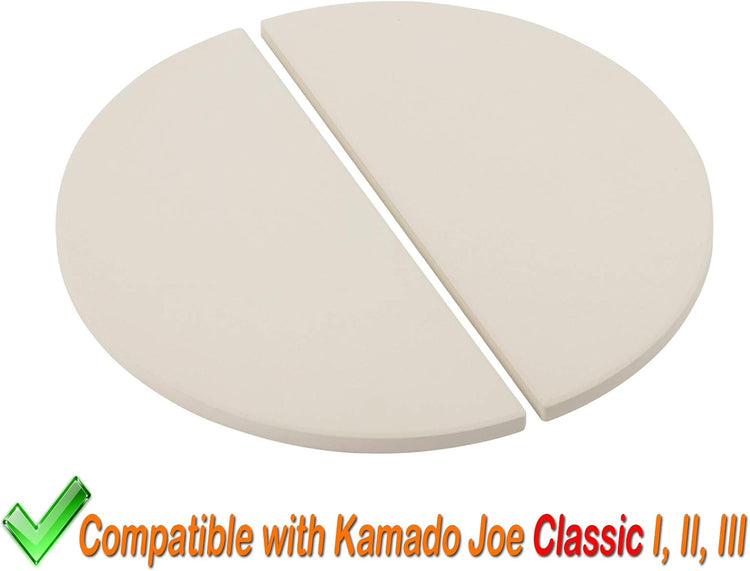 BBQ Future Ceramic Heat Deflector Plates for Kamado Joe Classic I, II, III,Half-Moon 2-Pack, White