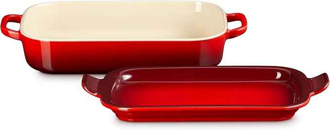 Le Creuset Stoneware Rectangular Dish with Platter Lid, 3 qt., Cerise