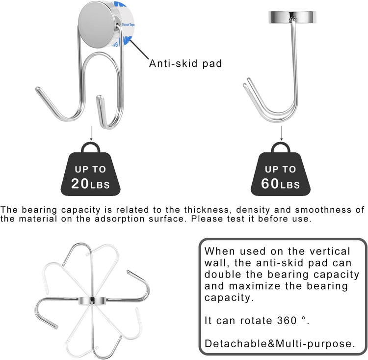 Magnetic Hooks 304 Stainless Steel Hooks Heavy Duty Magnets Hanging Hooks for Refrigerator Grill Toolbox Cabins Outdoor,Cruise Essentials Camper Accessories,8pack(Silver,1.3in-2)