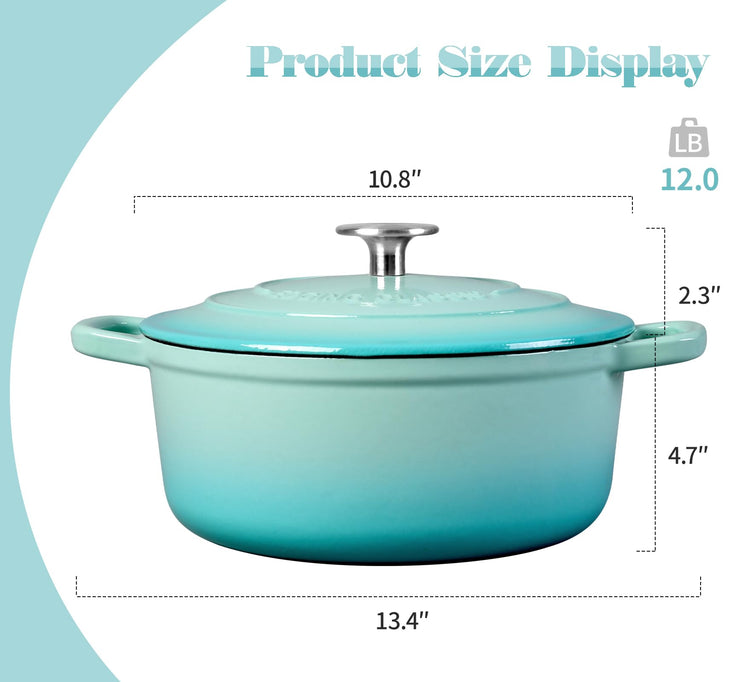 Enameled Cast Iron Covered 5.5 Quart Dutch Oven with Dual Handle for Bread Baking