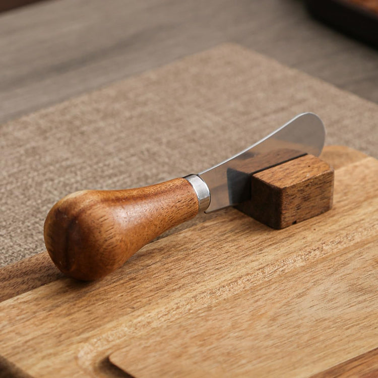 Glass & Acacia Wood Butter Dish with Airtight Glass Lid & Serving Knife