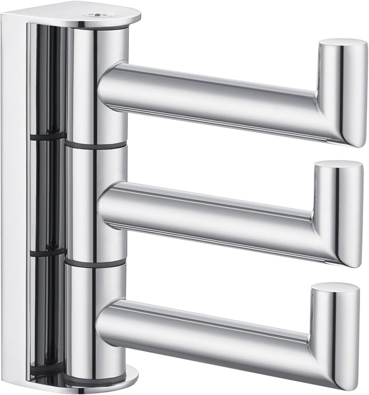 Suyar Bathroom Towel Hook Polished Chrome, SUS 304 Stainless Steel Swivel Robe Hook with 3 Arms, Towel Hanger Wall Mounted