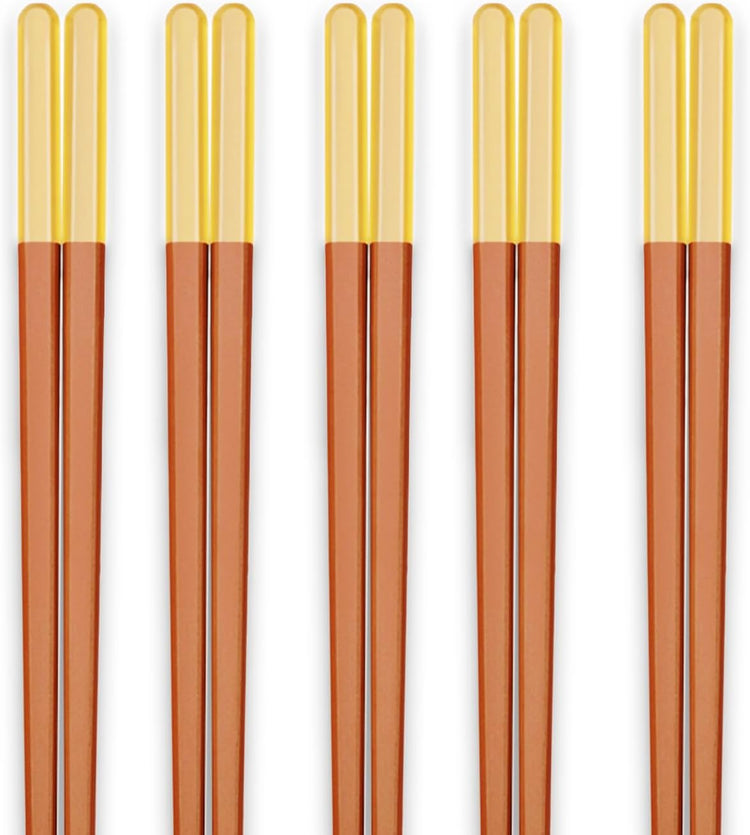 Random Mood Modern Design Chopsticks - Reusable, Dishwasher Safe, Non-Slip Fiberglass, Ice Fog Orange Color, 5 Pairs, 9.5in/24cm, Great for Chinese, Japanese, Korean Cuisine