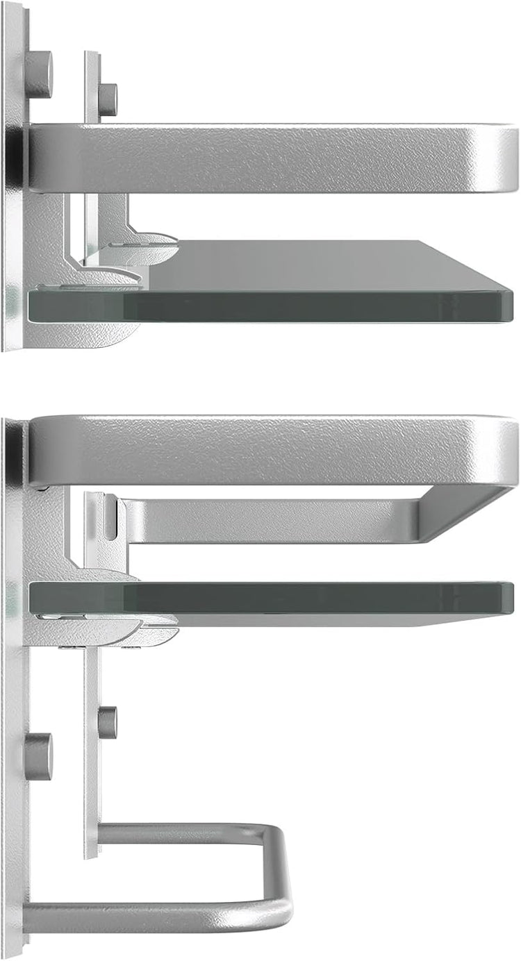 Danpoo Bathroom Shelves Wall Mounted, Clear Tempered Glass Shelf with Towel Bar, Hand Towel Holder(Matte Silver)