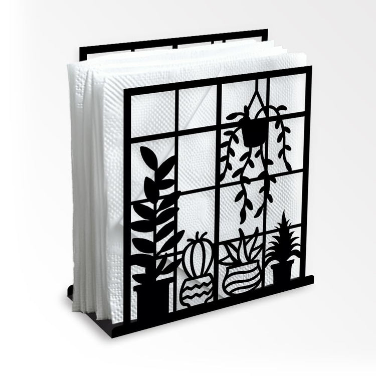 Potted Plant Decorative Black Metal Napkin Holder for Table