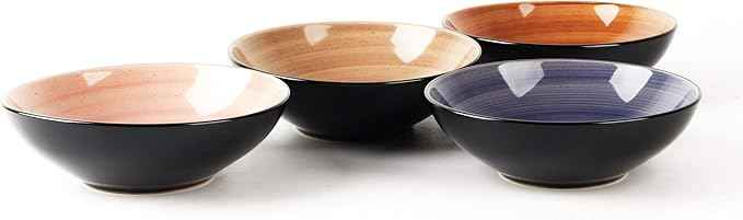 16-Piece Dinnerware Set - Serves 4, Black and Speckled Purple Plates & Bowls Set | Microwave & Dishwasher Safe Mix Cobalt, Mocha, Rose, Spice