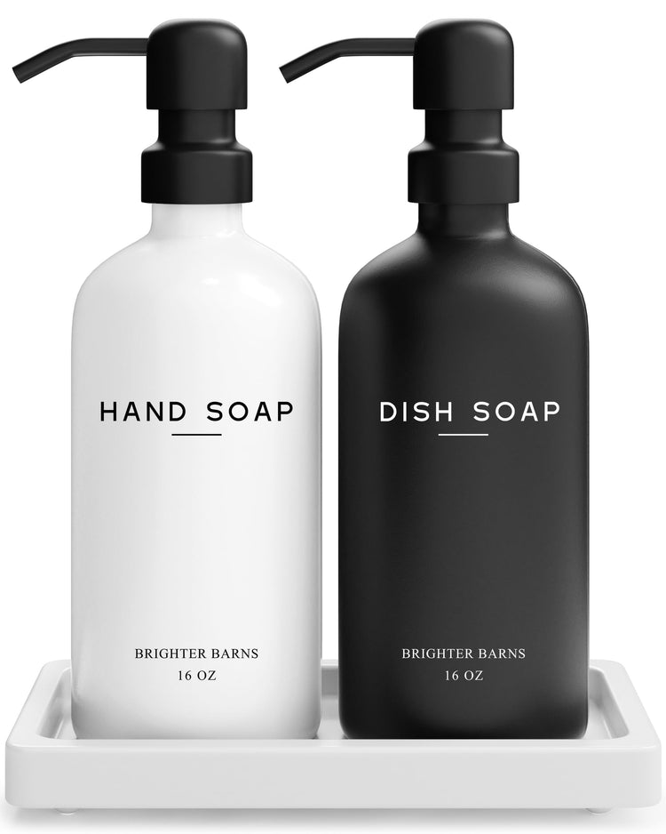 Luxury Glass Hand and Dish Soap Dispenser Set by Brighter Barns (2 Count)