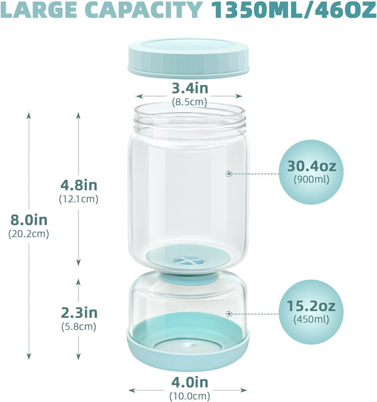 Luvan Hourglass Pickle Jar with Strainer Flip - 46oz Glass Container for Pickles, Olives & Jalapenos, Leakproof Airtight Lid, BPA-Free Juice Separator, Dishwasher Safe Storage Solution