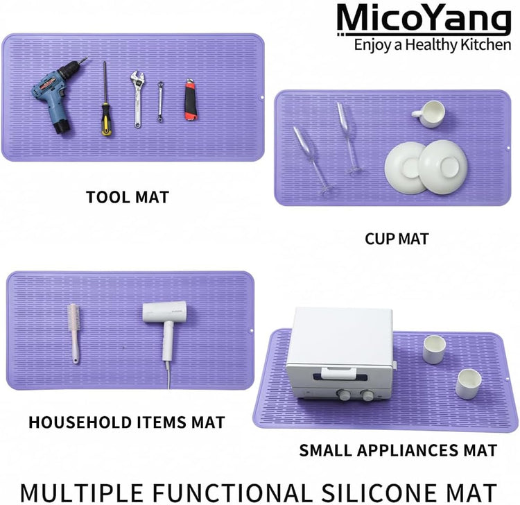 Silicone Dish Drying Mat for Multiple Usage,Easy clean,Eco-friendly,Heat-resistant Silicone Mat for Kitchen Counter or Sink,Refrigerator or Drawer Liner Light Purple 5XL 36inches x 18inches