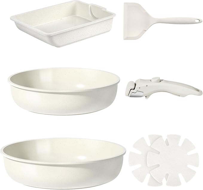 GiPP Ceramic Pots and Pans Set Non Stick, Nonstick Detachable Handle Cookware Sets, Non Toxic Induction Kitchen Pot and Pan with Removable Handle, Healthy RV Cookware, Dishwasher &Oven Safe, 7 Piece