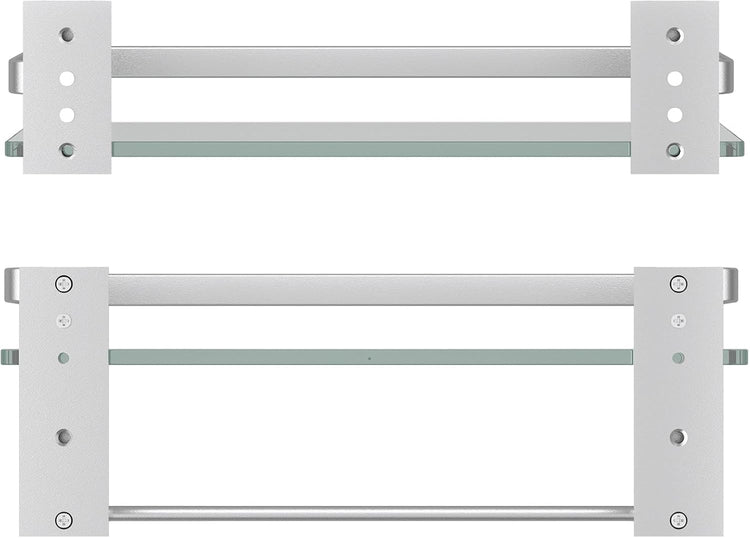 Danpoo Bathroom Shelves Wall Mounted, Clear Tempered Glass Shelf with Towel Bar, Hand Towel Holder(Matte Silver)