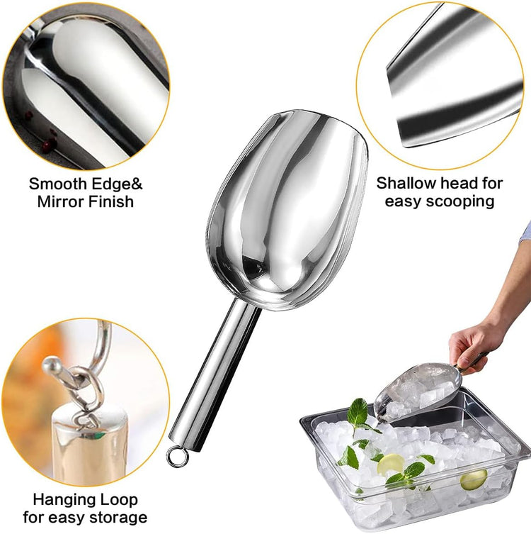 Metal Ice Scoop,Kitchen Ice Scooper for Ice Maker,Stainless Steel Small Ice Scooper for Freezer,Kitchen Gadgets Cookie Flour Pet Dog Food Scoop (silver, 8oz)