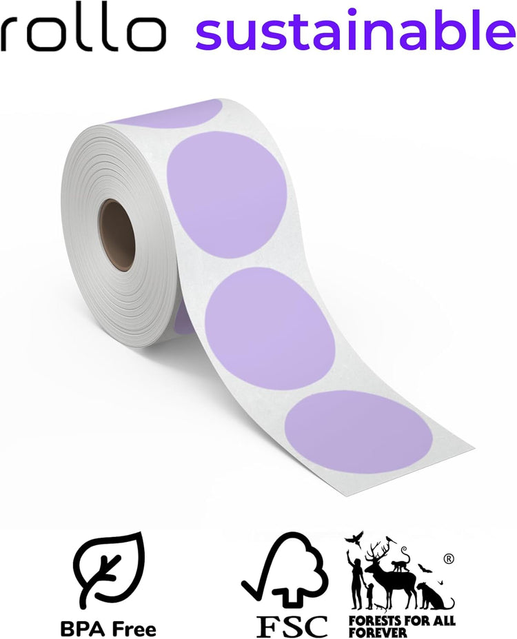 Rollo Circle Thermal Labels 2 Inch - Roll of 1,000 Round Sticker Labels - Multi-Purpose Direct Thermal Printer Stickers 2x2 (Purple)