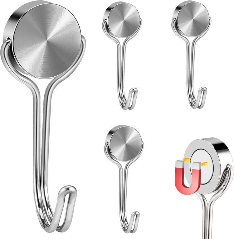 Magnetic Hooks, Heavy Duty 304 Stainless Steel Magnet Hooks for Cruise Refrigerator Grill,Strong Magnet with Hooks for Home Kitchen, Garage Toolbox,4pack (Silver,1.1in-1 22Lbs)