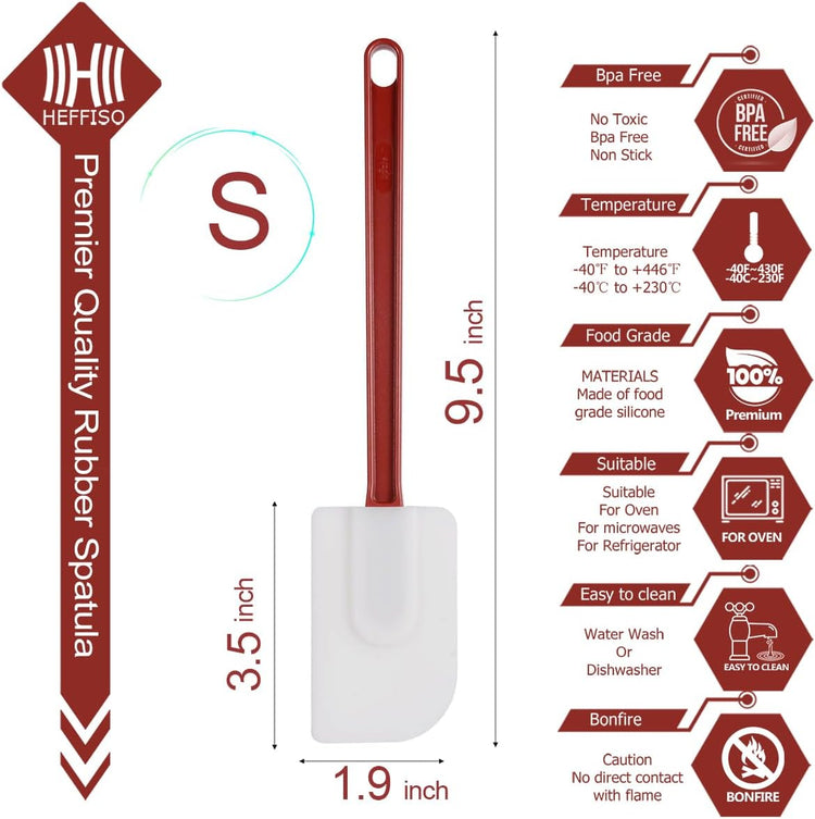 heffiso Silicone Rubber Spatula and Spoon Rubber Spatula Set of 3, High Heat Spatula Spoon, Commercial Spatula for Cooking, Commercial Rubber Spatula (9 Scrapers (9.5 Inches)), White