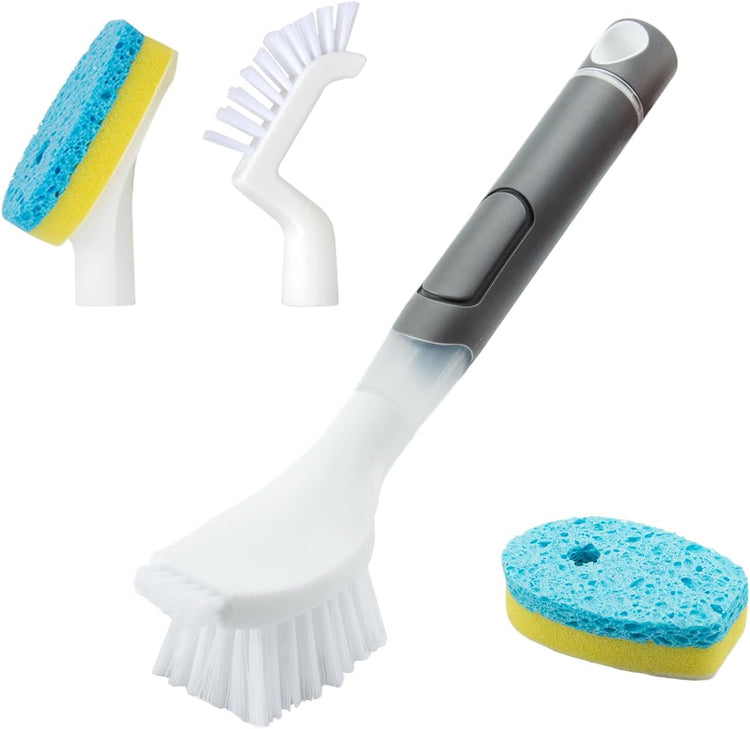Dish Brush with soap Dispenser,4 PCS Replacement Brush Refills dishwashing Brush Set for Kitchen Utensils, Pans, Sinks, cookware