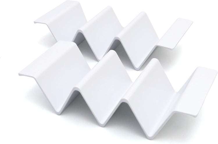 TP Taco Holder Stands, Set of 2 Melamine Large Taco Serving Rack Tray with Handle, Holds 3 Tacos, Dishwasher Safe, Ideal for Taco Night, Party, Home, Fiesta, White