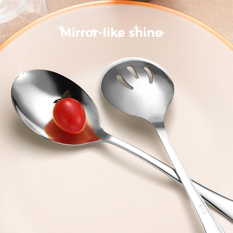 Stainless Steel Serving Spoons Set, 8pc - Includes 4 Large Spoons, 4 Slotted. Perfect for Parties/Buffet, Dishwasher Safe, 10-Inch