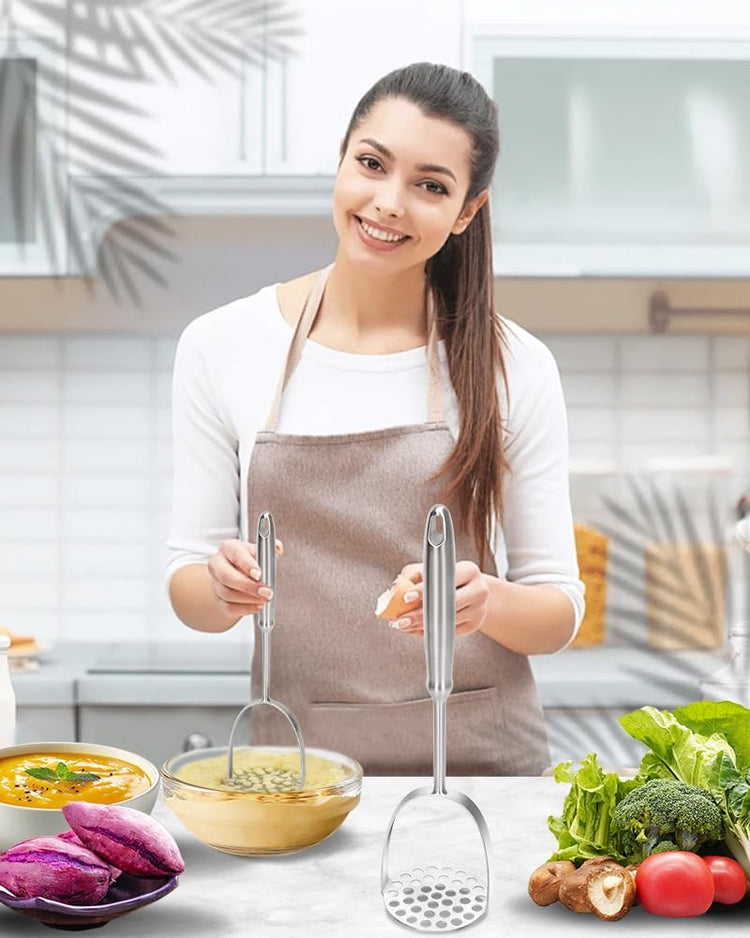 Brigii Potato Masher, Dual Arc for Easy, Labor-Saving Mashing, 304 Stainless Steel, Sturdy and Durable One-Piece Potato Press, Dishwasher Safe, for Potatoes and More