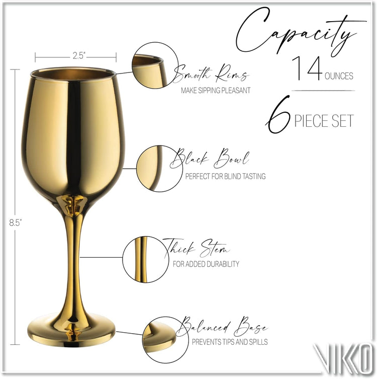 Vikko Décor Wine Glasses, 14 Oz Fancy Wine Glass With Stem For Red And White Wine, Thick And Durable Wine Glass, Dishwasher Safe, Great For Wine Tasting, Set Of 6