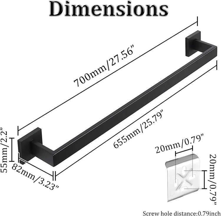 Alise Black Towel Bars,27.56 Inch Towel Holder Towel Racks for Bathroom and Lavatory,SUS304 Stainless Steel Hand Towel Hanger Rail Wall Mount,Useable Length 25.79 Inch Towel Bar, GYT070-B