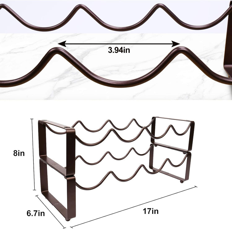 Stackable Wine Rack Countertop, 8 Bottles 2 Tier Wine Cabinet Counter, Wine Rack Holder and Storage, Metal Wine Bottle Holder Freestanding for Cabinet