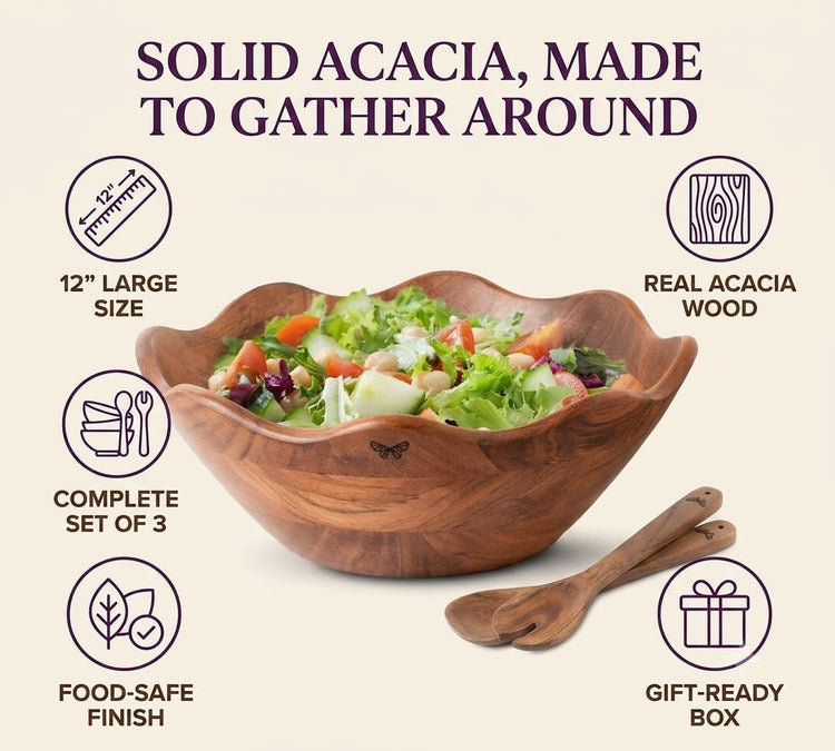 Wooden Salad Bowl Set (3 Count)