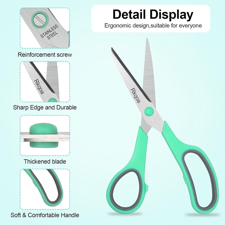 Red Scissors Bulk, Rkqoa 8" All Purpose Scissors Pack of 6- High Performance and Designed for Comfort and Cutting - Sharp to Cut but Soft to Hold. Perfect for Art, Crafts and the Office