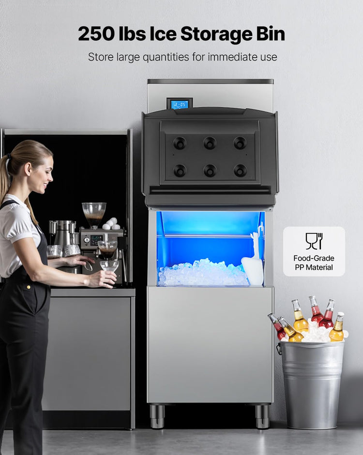 VEVOR Commercial Ice Maker Machine, 300LBS/24H Ice Making Machine with 250LBS Large Storage Bin, Auto Self-Cleaning Ice Maker Machine with Touchscreen for Bar Cafe Restaurant Business Commercial