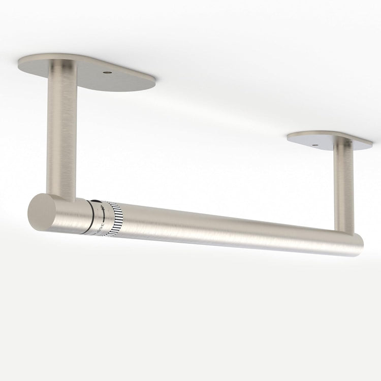 Ruacq Brushed Nickel Paper Towel Holder Self Adhesive Double Post Pivoting Round Base Under Cabinet Paper Towel Holder for Kitchen Self-Adhesive or Drill mounting