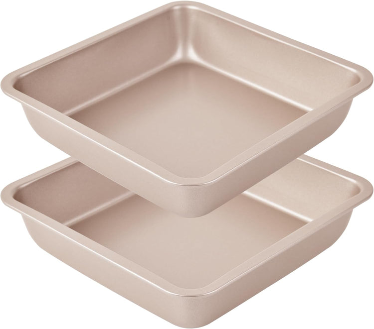 8 inch square cake pan (Set of 2), 8 inch square baking pan, 8 in square pan, Non-stick carbon steel, 8'' Brownie Pan and Loaf Pan (Champagne Gold)
