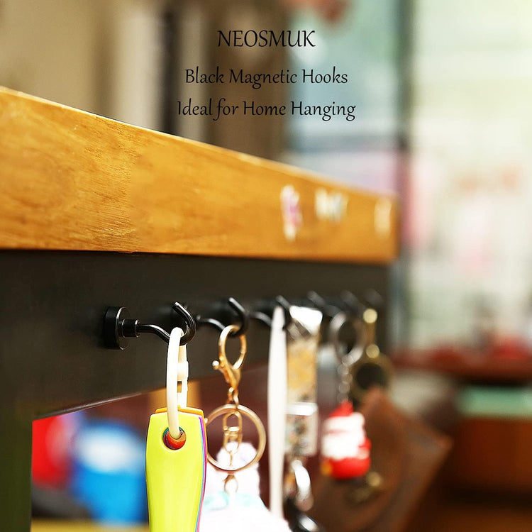 Neosmuk Magnetic Hooks, Cruise Ship Essentials, 30lb+ Heavy Duty Magnetic Hooks for Cruise Cabins, Refrigerator, Grill, Hanging, and Travel | Extra Strong Must-Haves Magnet Hook(Black,Pack of 12)