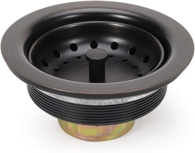 KONE 3-1/2 Inch Kitchen Sink Drain ORB Assembly with Strainer Basket/Stopper, All Stainless Steel Durable and Rustproof Oil Rubbed Bronze