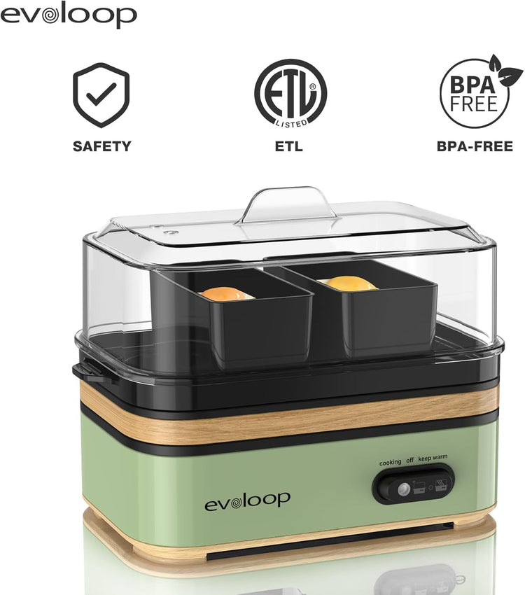 Rapid Egg Cooker Electric 6 Eggs Capacity, Soft, Medium, Hard Boiled, Poacher, Omelet Maker Egg Poacher With Auto Shut-Off, BPA Free (Green)