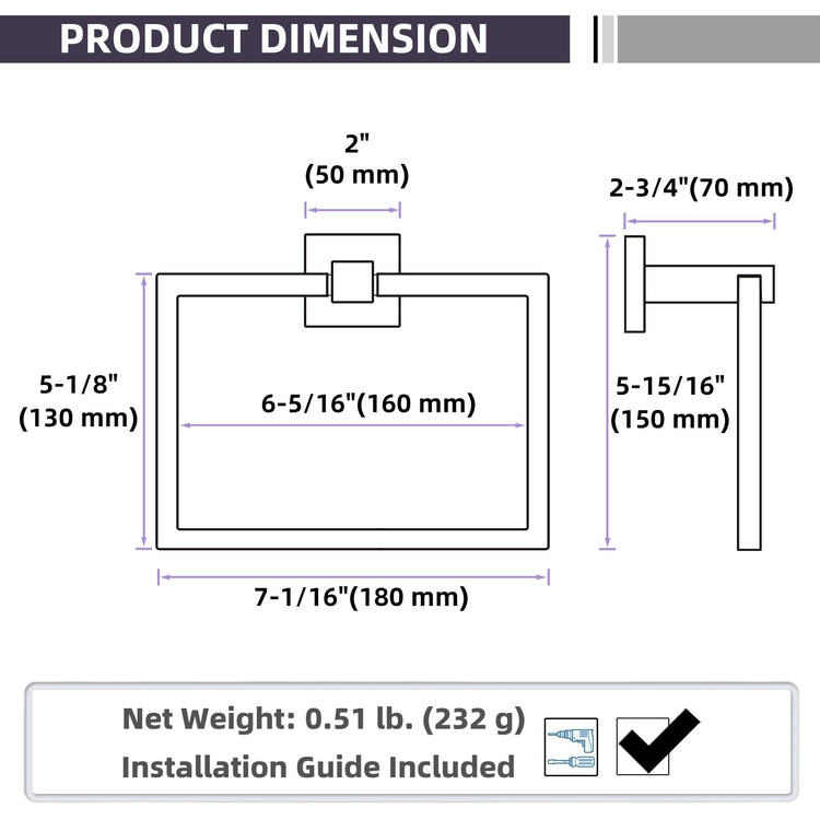 Square Towel Ring for Bathroom