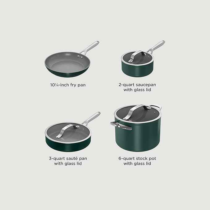 Ninja Ceramic Pro 7Pc Cookware Set, NonStick Pots & Pans Set with Glass Lids, Nontoxic, PTFE Free, Ceramic Coated, Oven Safe, All Stovetops & Induction Compatible, British Racing Green, CW39007GN