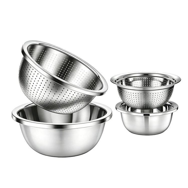4 Piece Stainless Steel Mixing Bowls and Microporous Colanders Set (4 Count)