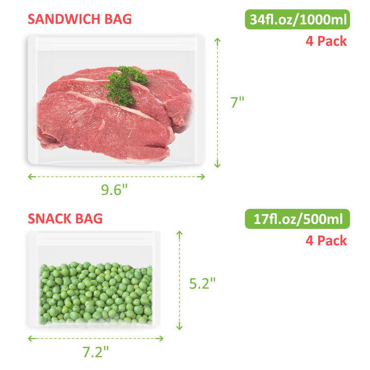 Reusable Sandwich Bags & Snack Bags Set (8 Count)