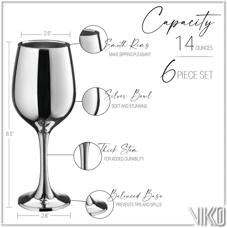 Vikko Décor Wine Glasses,14 Oz Fancy Wine Glass With Stem For Red And White Wine, Thick And Durable Wine Glass, Dishwasher Safe, Great For Wine Tasting, Set Of 6
