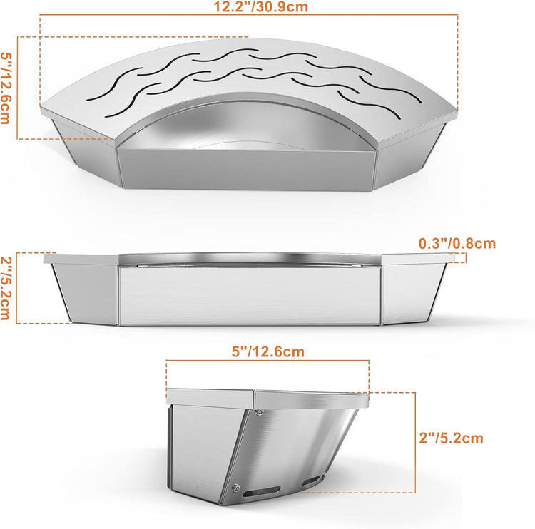 Onlyfire BBQ Smoker Box, Stainless Steel Fan-Shape Wood Chip Smoker Box with Removable Lid & Water Reservoir for Charcoal Grills, Kamado Grills - Add Smokey BBQ Flavor to Your Foods, Design Patent