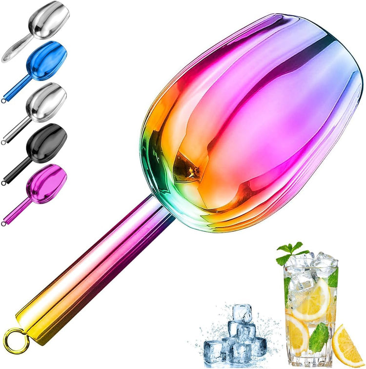 Metal Ice Scoop,Kitchen Ice Scooper for Ice Maker,Stainless Steel Small Ice Scooper for Freezer,Kitchen Gadgets Cookie Flour Pet Dog Food Scoop (Rainbow, 3oz)