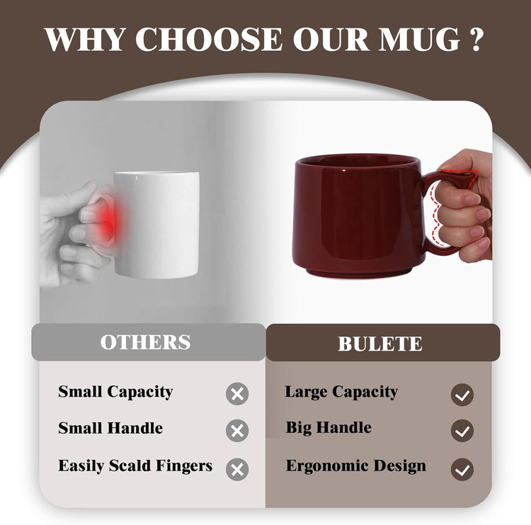 19 oz Large Coffee Mugs Set of 4, Stackable Ceramic Coffee Mugs with Large Handles for Coffee, Latte, Cappuccino, Milk, Dishwasher & Microwave Safe, Ideal for Men, Women, Dads and Moms (Red)