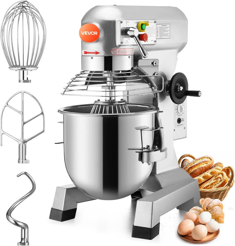 Happybuy 15Qt Commercial Food Mixer with Timing Function, Commercial Mixer 600W Stainless Steel Bowl Heavy Duty Electric Food Mixer Commercial with 3 Speeds Adjustable, Perfect for Bakery Pizzeria