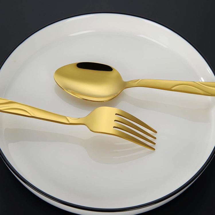 30 Pieces Gold Flatware Silverware Set, Stainless Steel Fork Spoon Knife Set Service for 6, Food Grade Cutlery Set 30-piece, Dishwasher Safe