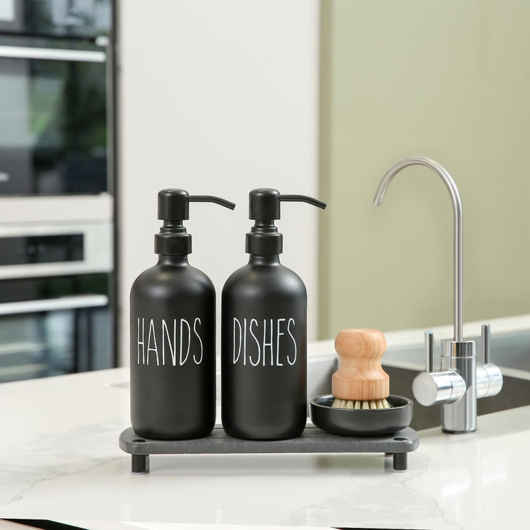 Matte Black Soap Dispenser Set Comes with Stainless Steel Pumps
