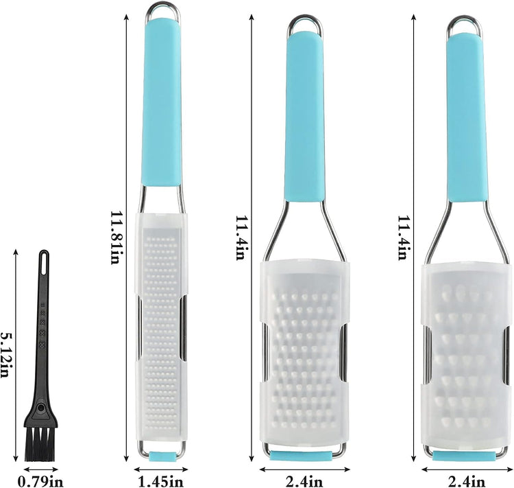 Cambom Lemon Zester Grater Three-piece Suit - Heavy Duty Kitchen Tool for Parmesan Cheese, Ginger, Garlic, Nutmeg, Chocolate, Vegetables,Fruits,Stainless Steel Grater Dishwasher Safe Blue