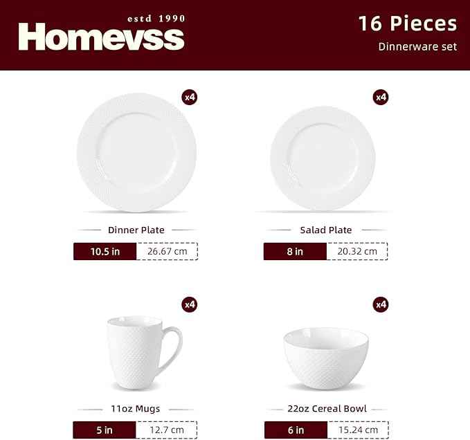 HomeVss, New Bone China Embossed Rain Drops 16pc Dinnerware Set