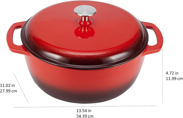 Amazon Basics Cast Iron Dutch Oven Pot with Lid, Enameled, Round, Dual Handles, Heavy-Duty, Medium, 6-Quart, Red - Nestoria