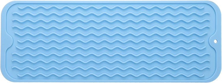 Silicone Dish Drying Mat for Multiple Usage,Easy clean,Eco-friendly,Heat-resistant Silicone Mat for Kitchen Counter,Sink,Bar,Bottle,or Cup Light Blue M 17 inches x 6 inches