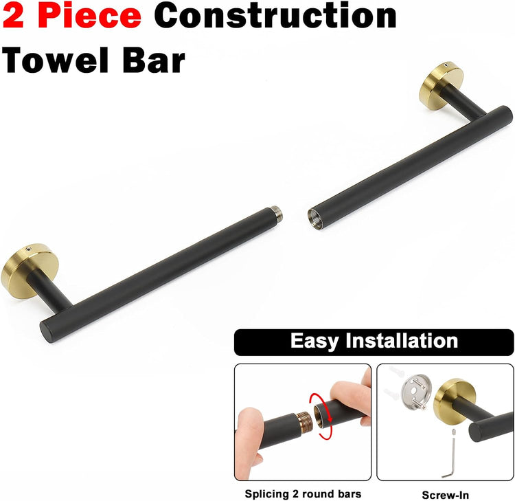 NearMoon Bath Towel Bar, Bath Accessories Thicken Stainless Steel Shower Towel Rack for Bathroom, Towel Holder Wall Mounted (1 Pack, Matte Black & Gold, 24 Inch)